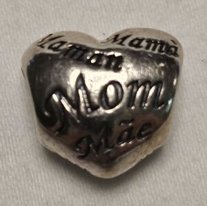 PANDORA A Mother's Heart Charm Sterling Silver 701112 Retired 8 Languages EUC
